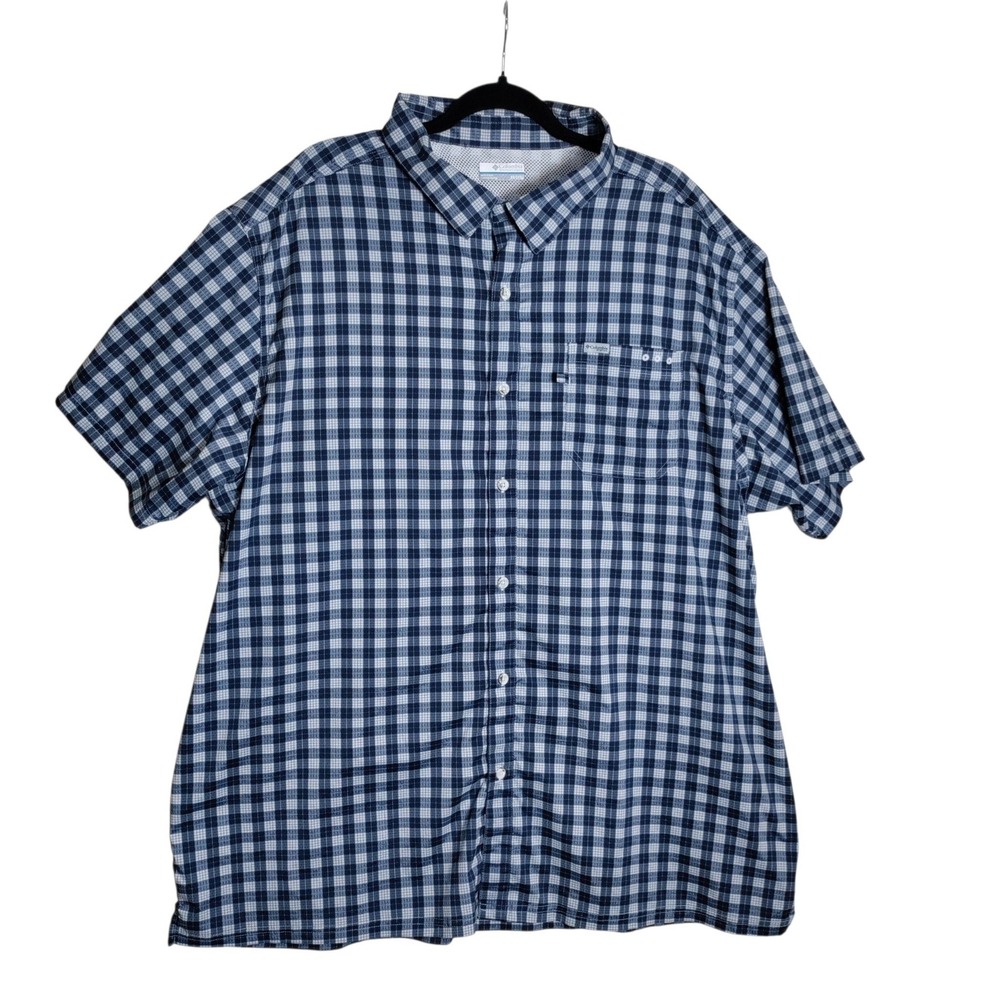 Columbia PFG Mens 3X Blue Plaid Short Sleeve Fishing Shirt FS1039 Ventilated